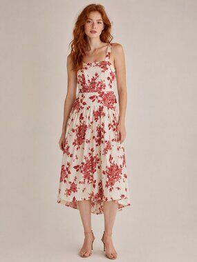 NWT Truly 4 You Floral Tiered Midi Dress Ivory Marsala Smocked Cottagecore Med